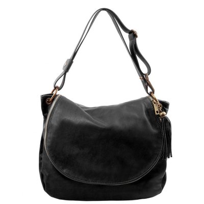 TL Bag - сумка на плечі з пензлем, виготовленою з м'якої шкіри TL141110 Чорний TL141110 фото