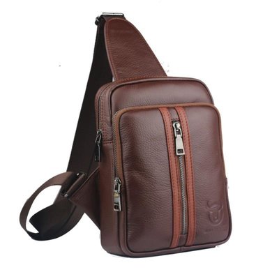 Стильний чоловічий рюкзак-моношлейка зі шкіри BULL T1357 коричневий T1357 фото