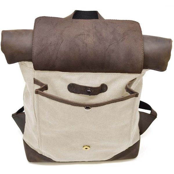 Ролл-ап рюкзак зі шкіри та канвас TARWA RGj-5191-3md слонова кістка RGc-5191-3md фото