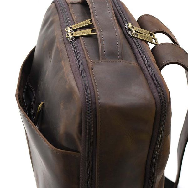 Шкіряний чоловічий коричневий рюкзак RC-7281-3md з передньою кишенею на блискавці RC-7281-3md фото