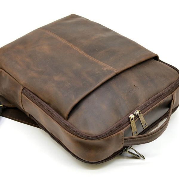 Шкіряний чоловічий коричневий рюкзак RC-7281-3md з передньою кишенею на блискавці RC-7281-3md фото