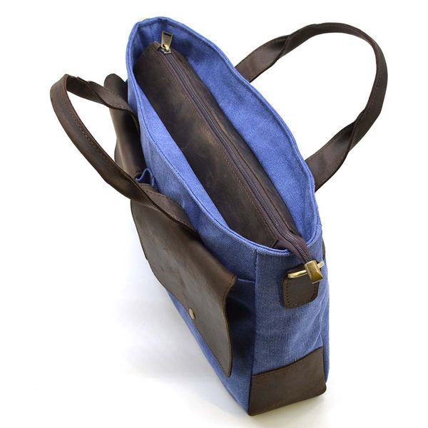 Чоловіча сумка з канвас та кінської шкіри TARWA RKc-3990-3md синій RbSc-3990-3md фото