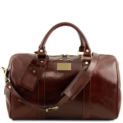 TL Voyager - Дорожня шкіряна сумка -Дуфля з кишені позаду - невеликий розмір TL141250 коричневого TL141250 фото