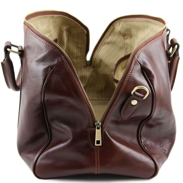 TL Voyager - Дорожня шкіряна сумка -Дуфля з кишені позаду - невеликий розмір TL141250 коричневого TL141250 фото
