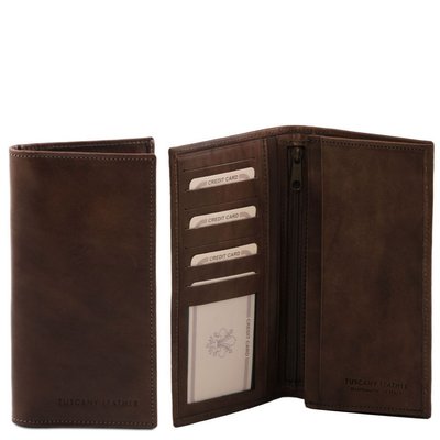 Ексклюзивний вертикальний шкіряний гаманець подвійне додавання TL140777 Темно -коричневий TL140777 фото