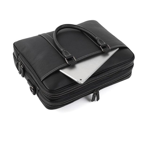 Шкіряна сумка для ноутбука, колір чорний, John McDee, 7348A на два відділення JD7348A фото