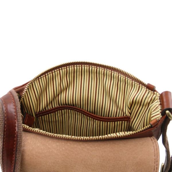 John - Шкіряна сумка для перехрестя для чоловіків з передньою кишені на блискавці TL141408 Темно -коричневий TL141408 фото