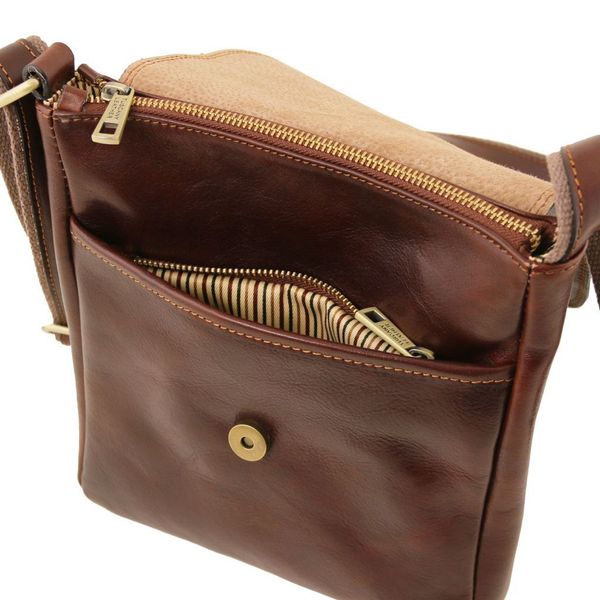 John - Шкіряна сумка для перехрестя для чоловіків з передньою кишені на блискавці TL141408 Темно -коричневий TL141408 фото