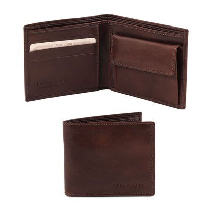Ексклюзивний шкіряний гаманець для чоловіків з монетами TL140761, темно -коричневим TL140761 фото