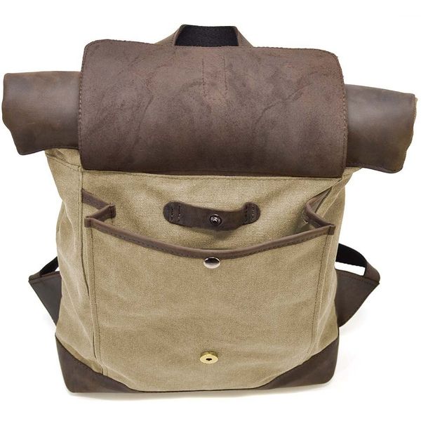 Ролл-ап рюкзак зі шкіри та пісочний канвас TARWA RSc-5191-3md RGc-5191-3md фото