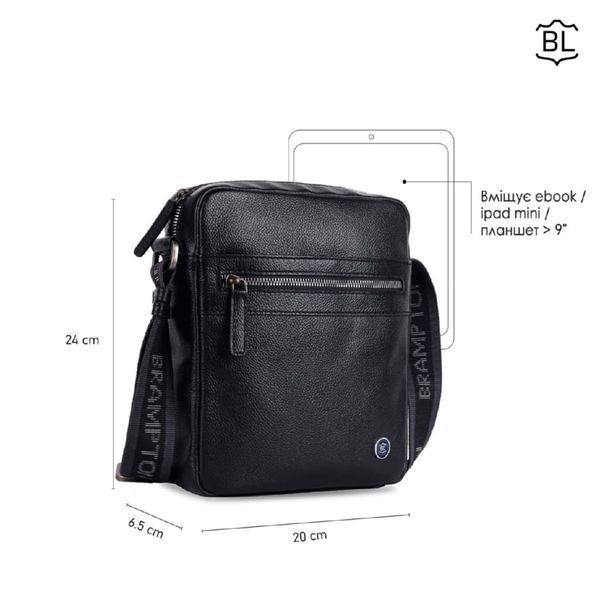 Фотографія Чоловіча шкіряна сумка через плече Brampton London Crossflow Black (Чорний) 64405 BLK - купити 93482 за 4 700 грн