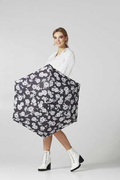 Фотографія Парасолька жіноча Fulton L340 Miniflat-2 Black and White Floral (Черно-білі квіти) L340-037744 - купити 96637 за 1 280 грн