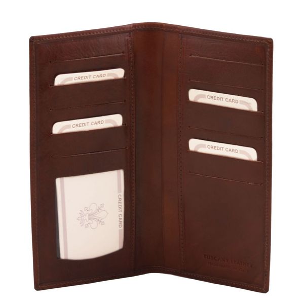 Ексклюзивний вертикальний шкіряний гаманець подвійне додавання TL140784 Темно -коричневий TL140784 фото