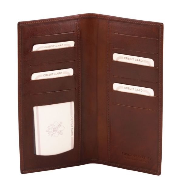 Ексклюзивний вертикальний шкіряний гаманець подвійне додавання TL140784 Темно -коричневий TL140784 фото